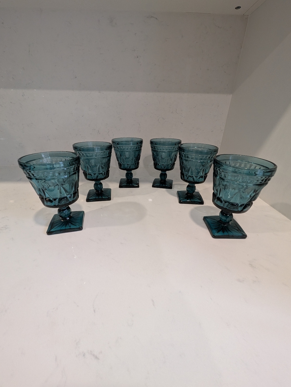 Indiana Glass Colony Park Lane Teal Blue Water Glass Tall Vintage 6 Pieces Lot